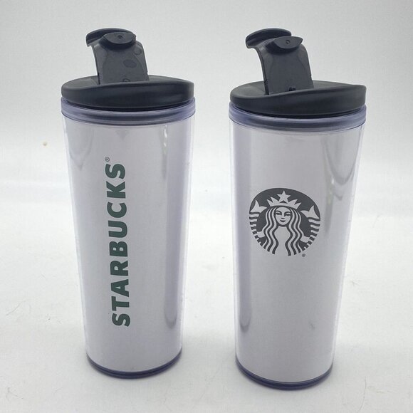 Starbucks Coffee Travel Tumbler Mug 16oz Flip‎ Top Lot of 2 Mermaid Spellout - Picture 4 of 14
